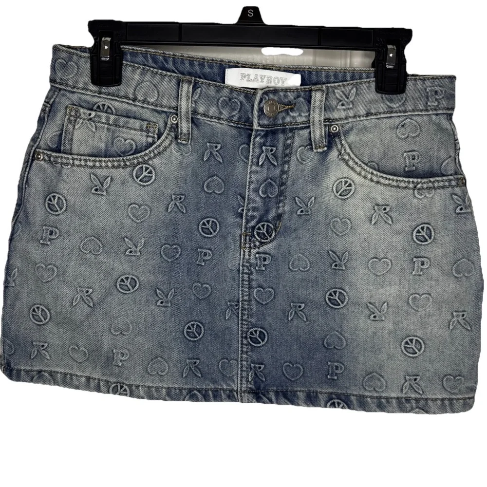 PLAYBOY Bunny Embossed Denim Mini Skirt